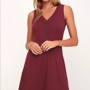 Burgundy Button-Up Ribbed Skater Dress- Lulus